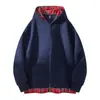 Sudadera Cardigan Falsa de Dos Piezas con Empalme de Cuadros Americanos para Hombre Otoño e Invierno Nueva Chaqueta Casual Pesada