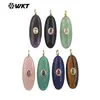 Wt-P2073 Oval Geométrico Redondo de Textura Lisa Lápiz Lazuli Ojo de Tigre Piedra Zirconia de Colores Piedra Incrustada Colgante