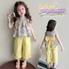 Conjunto de Verão para Meninas 2026 Novo Estiloso Infantil Fino Sem Mangas Top e Calça Wide-Leg Conjunto de Duas Peças Tendência