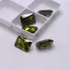 Anel de Zircônia Facetada Retangular Pedra Solta Rosto Atacado, Pedra Preciosa Pequena Octogonal Verde Oliva, Fundo Pontiagudo Diamante, Cz Sintético
