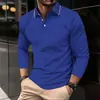 Camisa polo de manga larga para hombre, color liso, estampada en 3D, estilo business casual, con cuello, transpirable, europea y americana, nueva, para cruzar fronteras