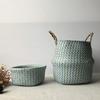 099-112 Cesta plegable estilo pastoral, tejida con hierba marina, maceta decorativa, cesta para ropa sucia, asa, bolsa de almacenamiento de cosméticos para orquídeas