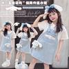 Vestido para niña Vestido para niña Falso de dos piezas Falda de tiras Verano Casual Moda Ropa de manga corta Niños grandes Falda a rayas