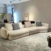 Sofá minimalista italiano estilo crema, tapicería de tela para espacios pequeños, sofá curvo de esquina Ermann para sala de estar y dormitorio