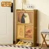 Zapatero Ultrafino de Madera Maciza para Entrada de Casa, Simple Moderno, Versión Estrecha con Puerta abatible Detrás de la Puerta, Color Madera Original, Zapatero para Pasillo