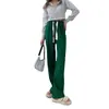 Versión coreana de primavera de 2022 de pantalones de pierna ancha de algodón y lana europeos de color liso, pantalones largos adelgazantes de cintura, pantalones casuales de moda