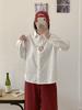 Cardigan feminino de algodão solto com bordado de cachorrinho fofo e fresco estilo japonês, manga longa, camisa branca, atacado