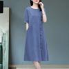 Vestido de Mezclilla Tencel para Mujer Verano Delgado Talla Grande Casual Estilo Western para Mamá Cintura Ceñida Adelgazante de Moda Vestido para Cubrir el Vientre