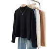 Camiseta de manga larga con cuello alto de forro polar de doble cara para talla grande, nuevo estilo de otoño para mujeres de talla grande, top interior adelgazante y que realza la figura para mujeres