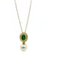 Collar de Plata de Ley 925 Europea con Cierre Universal de Zircón Verde Geométrico y Colgante de Perla para Mujer, Lujo Ligero, Diseño de Nicho
