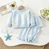 Conjunto de Suéter para Niña Otoño Invierno Nuevo Conjunto de Dos Piezas Falda de Punto Pantalones Estilo Coreano Moda Conjunto de Suéter para Bebé Pantalones Dulce