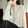 Suéter de punto de cuello medio para otoño e invierno para mujer, cárdigan de color liso, suéter abrigo holgado de manga larga, elegante y moderno