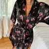 Nueva Bata de Baño con Cordones de Encaje Floral Estilo Delgado Ropa de Casa para Mujer Pijamas Primavera y Otoño Manga Larga Fina Bata de Pijama para el Hogar Venta al por Mayor
