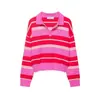 Para Exportação Europeia e Americana Transfronteiriça Moda Feminina Aliexpress Popular Outono Retrô Casual Listrado Gola Polo Malha