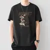 Camiseta Estampada de Manga Curta Masculina de Verão Slim Gola Redonda Tendência Versátil Camiseta Básica Top Camiseta Casual