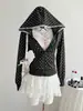 Roupas femininas estilo y2k estilo coreano outono e inverno versátil nova doce picante garota retrô poá ins jaqueta cardigan curta com capuz