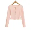 7659-25 Nuevo Estilo Otoño Estilo Europeo y Americano Camisa Básica Dulce Casual para Niña Cuello Redondo Abotonada Manga Corta Manga Larga Camiseta