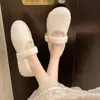 Zapatos de tacón bajo de pelo de nuevo estilo cálidos para otoño e invierno, zapatos planos Mary Jane de algodón con hebilla, mocasines para mujer, versión coreana, negro