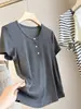 Vestido Sencillo Básico de Punto Transpirable de Manga Corta para Mujer con Rayas de Color Sólido en Mezcla de Acetato Lyocell Lino Verano 2026