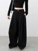 Pantalones anchos de pinzas estilo americano en color marrón para mujer, nueva colección primavera/otoño 2026, de tiro alto, con caída fluida, efecto adelgazante, versátiles y casuales