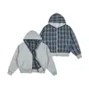 Ropa Vintage 25 Otoño Nuevo Sudadera con Capucha de Cremallera Reversible a Cuadros Sudadera con Capucha Pareja Ajuste Holgado Chaqueta Versátil