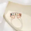Anillo Abierto de Lujo Ligero Estilo Europeo y Americano con Microincrustaciones de Diamantes para Mujer, Diseño de Nicho Anillo Sencillo de Diamante Arcoíris para Dedo Índice