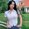 Verão 2025 Puro Desejo Cintura Sexy Menina Quente Manga Curta Top Chique Camisa Branca Camisa Curta Slim Feminina Tendência