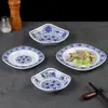 Melamina azul y blanco tazón pequeño comercial catering comedor comida rápida tazón de arroz tazón de porcelana tazón de sopa vaso de plástico cuchara vajilla