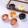 Cesta redonda de brinquedo de comida mini simulada, cesta de bambu simulada, acessórios de brinquedo de faz de conta DIY, acessórios de ímã de geladeira DIY