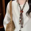Bufanda de Seda con Patrón de Anacardo Retro y Cuentas Collar Cadena Larga Apilada para Suéter Accesorios de Atuendo de Viaje para Mujer de Sichuan