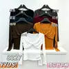 Design de algodão de bambu com decote V torcido, cintura plissada, efeito emagrecedor, blusa básica de manga comprida lisa, top camiseta, suéter feminino