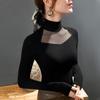 Fu Sheng Ji Gola Meia Alta Oco Costura Top Outono e Inverno Nova Base Interna Camisa Elegante de manga comprida