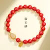Pulsera de Cinabrio para Mujer Jade Blanco Natural de Hotan Pulsera de Calabaza Benmingnian Cuenta Fulu Marca de la Suerte
