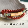 Pulsera Doble Círculo Media Pulsera Cadena de Mano Nanhong Cinco Sutras con Cuentas Budistas de Sándalo Verde, Accesorios Estilo Chino para Hombres y Mujeres