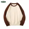 Estilo Nuevo Otoño Sudadera 300G Hombre Mangas Raglán Peso Pesado Marca de Moda Cuello Redondo Bloque de Color Patchwork Manga Larga Ropa de Trabajo Camisa Cultural