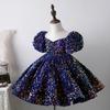 Vestido infantil de lentejuelas azules, vestido de princesa para niñas, vestido de presentación de piano para bebés de un año.