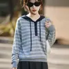 Suéter con Capucha de Rayas Estilo Coreano Nuevo Otoño e Invierno 2025 Suéter de Punto Holgado Estilo Universitario Comercio Exterior Top Venta al por Mayor