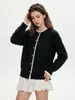 Top de Malha com Gola Redonda e Renda Francesa para Mulheres 26 Nova Chegada de Outono Cardigan de Tricô com Bolinhas para Mulheres Casaco Emagrecedor