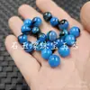 Ágata Azul Lapislázuli Cuentas Redondas Jade Cuentas Sueltas Flor Negra Pulsera de Ágata Azul Collar Accesorios de Joyería Cuentas Hechas a Mano