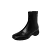 Botas slim mais confortáveis estilo esportivo coreano 2026 outono e inverno salto médio bico redondo para trabalho elásticas que abraçam a perna emagrecedoras botas curtas para mulheres