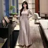 Vestido Elegante de Temperamento Estilo Coreano com Decote Quadrado, Amarração, Manga Longa, Emagrecedor, Corte A para Mulheres Outono 2026