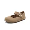 Sapatos Mary Jane Femininos Camurça de Vaca 2026 Primavera Solado Grosso Salto Escondido Feio Bonito Sapatos de Um Só Tom Sapatos de Cabeça Grande Femininos Mocassins Sapatos Femininos