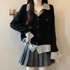 Foto Real de Ropa para Mujeres de Tallas Grandes para Chicas Gorditas, Nuevo Estilo Otoño Temprano 2026, Tejido de Punto Falso de Dos Piezas, Corte Delgado, Capa Interior Favorecedora, Top con Retazos