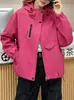 Jaqueta curta com capuz casual e estilosa para uso externo feminino, casaco de zíper soltinho para primavera e outono, top versátil e estiloso