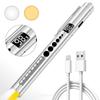 Luz de Pluma Médica Recargable Tipo Empuje con Pantalla Eléctrica Fuente de Luz Dual Amarilla y Blanca Luz Oral Acero Inoxidable Inspección Matutina LED Pluma para Pupilas