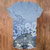 Patrón de Pulpo del Océano para Mujer, Cuello en V, Manga Corta, Impresión Digital 3D, Personalizado, Casual, Enterizo para Mujer, Pedido Mínimo, Estampado de Pulpo