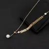 Collar Colgante Ajustable Personalizado Transfronterizo Europeo y Americano de Espiga de Trigo Perla de Imitación Cadena para Clavícula con Borla Chapado en Oro Real de 18K Lujo Accesible