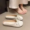 2026 Verão Francês Laço Redondo Bico Redondo Estilo Fada Gentil Mary Jane Rasteirinha Mule Slip-On Sapatos Confortáveis