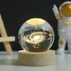 Base de madera luminosa al por mayor transfronteriza bola de cristal tallada luz de noche decoración Sistema solar galáctico bola de cristal