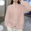 Otoño e Invierno nuevo estilo suéter de imitación de visón para mujer cuello alto de un solo botón holgado abrigo de red popular estilo perezoso de mujer cárdigan de punto moda